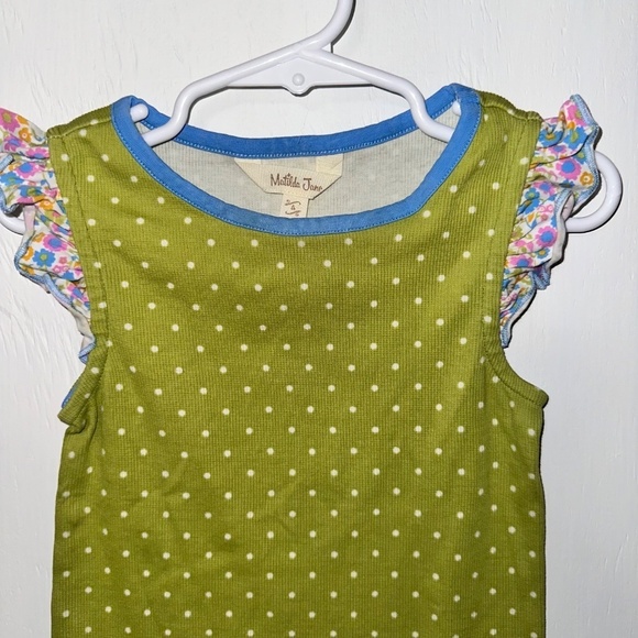 MATILDA JANE Ditzy Daisy Tank Top GIRLS 4 Green Polka Dot Boutique Ruffle Shirt - Picture 3 of 7